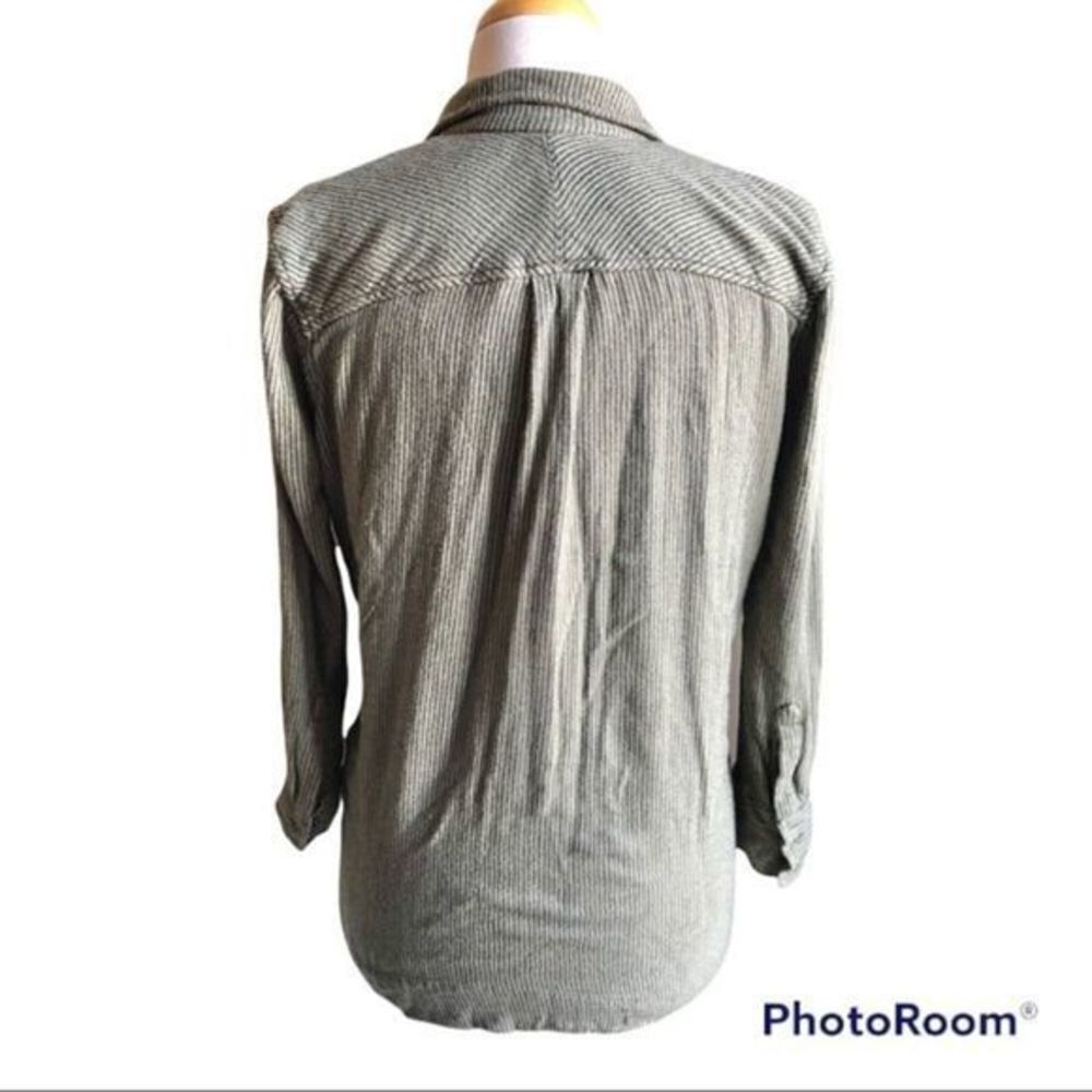 Free people soft pop over hi low green striped collared top small - Picture 2 of 7